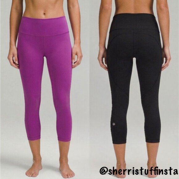 Lululemon Wunder Under Crop Reversible Mid Rise 21" Leggings Black/Violet Luon 4 - Picture 2 of 8